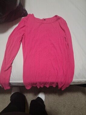 Bright Pink Long Sleeve Ribbed Top